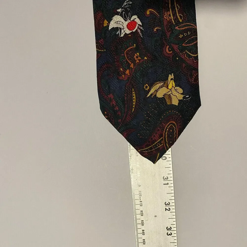 Vintage Looney Tunes Silk Tie Warner Bro Taz Daffy Bugz Sylvester‎ 90s Business
